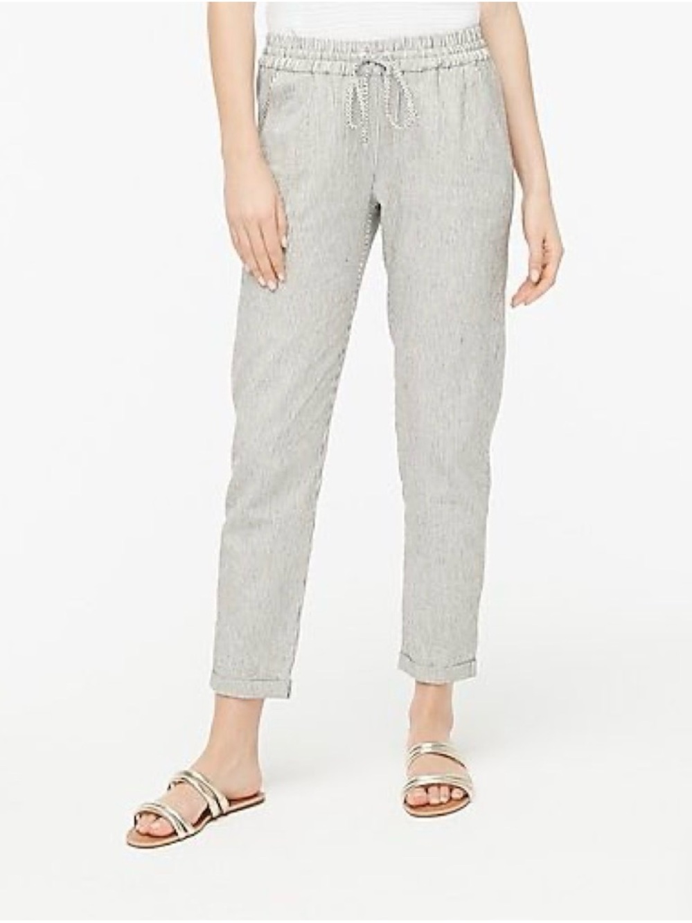 Striped Linen Cotton Blend Drawstring Pant